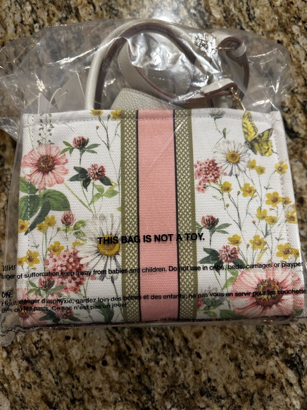 Nanette Lepore White Floral Satchel with Pink and Green Stripe - Picture 4 of 15